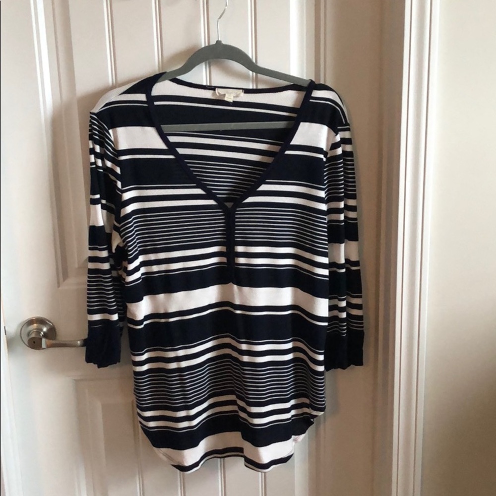 Navy and white strip 3/4 sleeve top